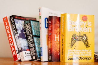 closeup photo of six novel books