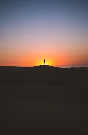 silhouette of person standing on hill