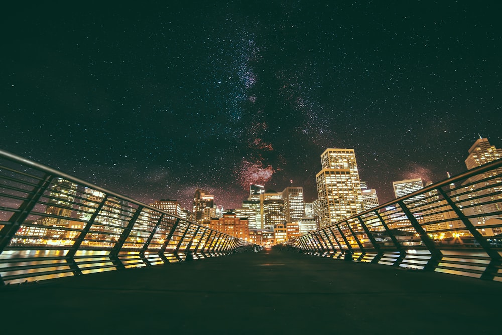 black bridge during night time