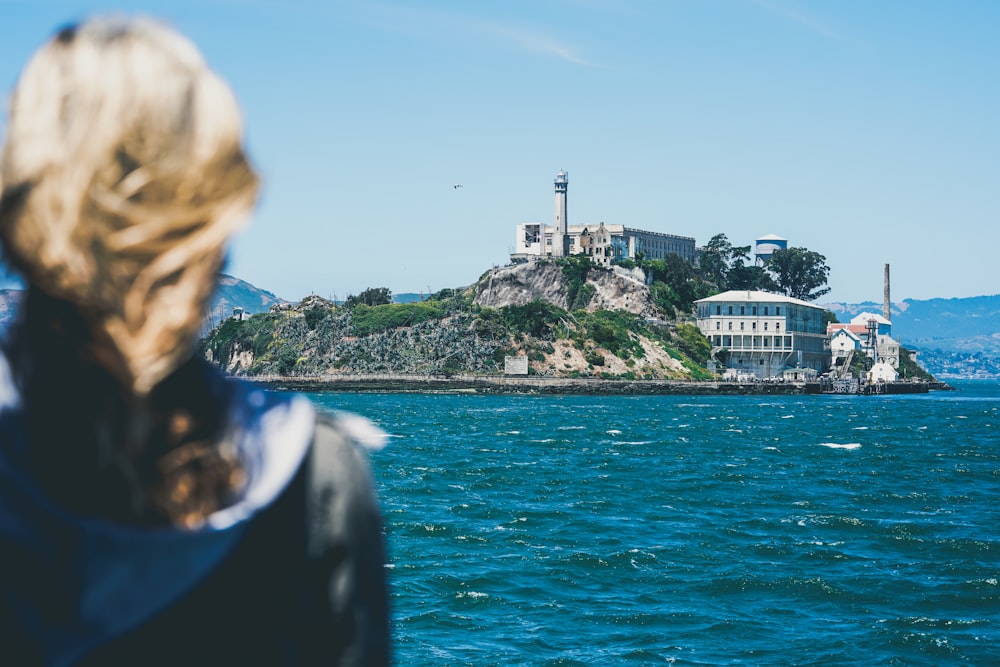 person looking at island