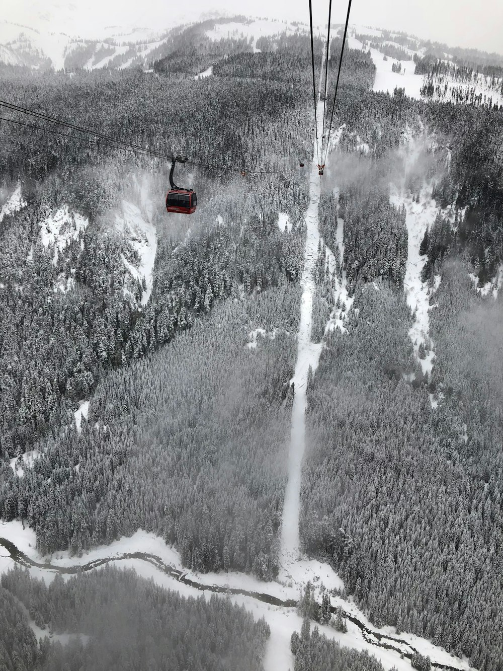 black zip line in aerial view photography