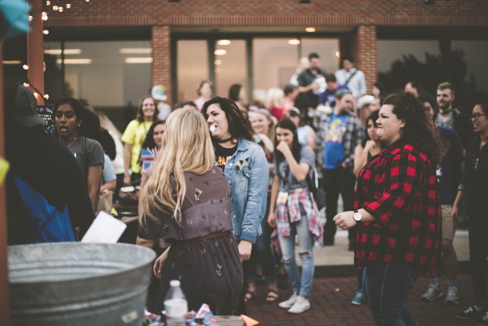 people gathering in the plaza