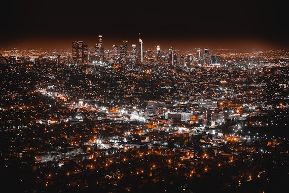 aerial view of cityscape at night