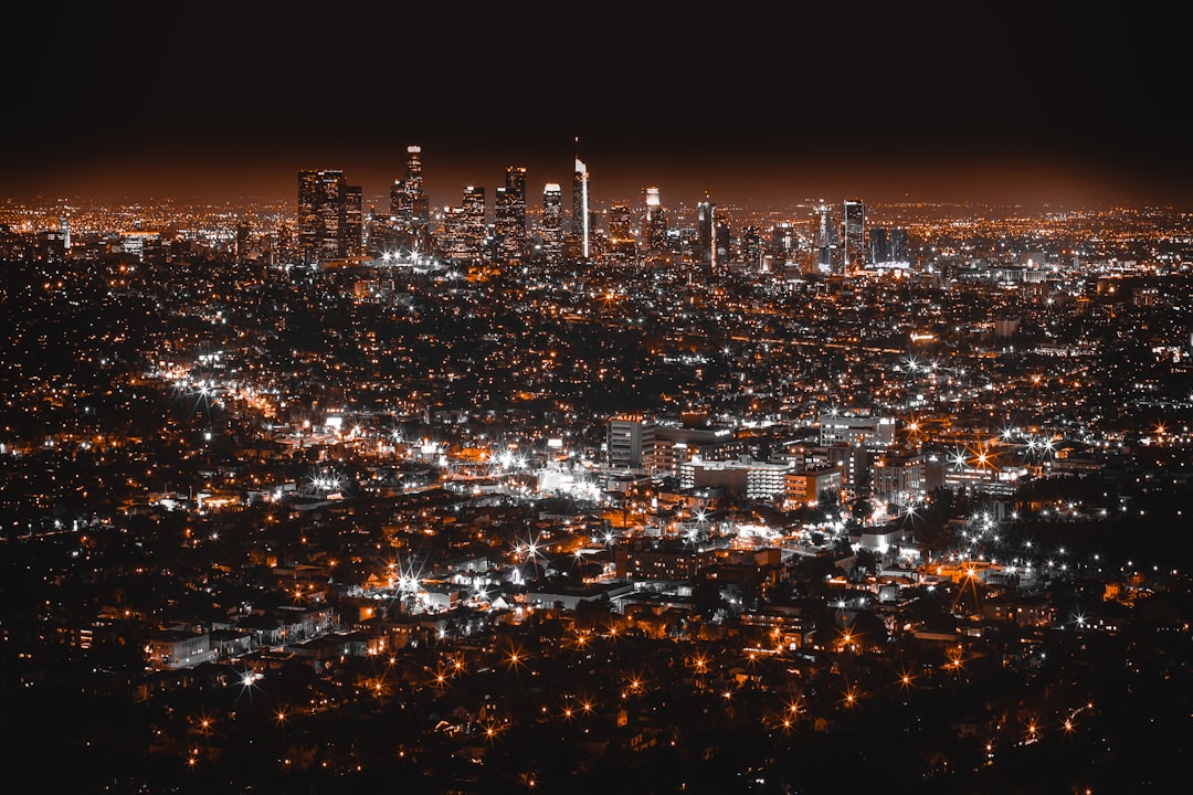 aerial view of cityscape at night, Night Los Angeles
