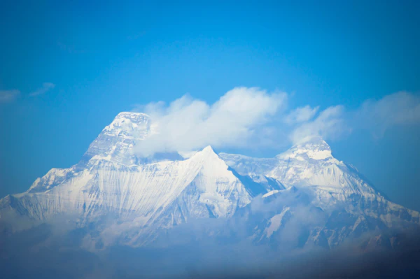 Snow-covered Himalayan mountain range seen from Binsar, Uttarakhand