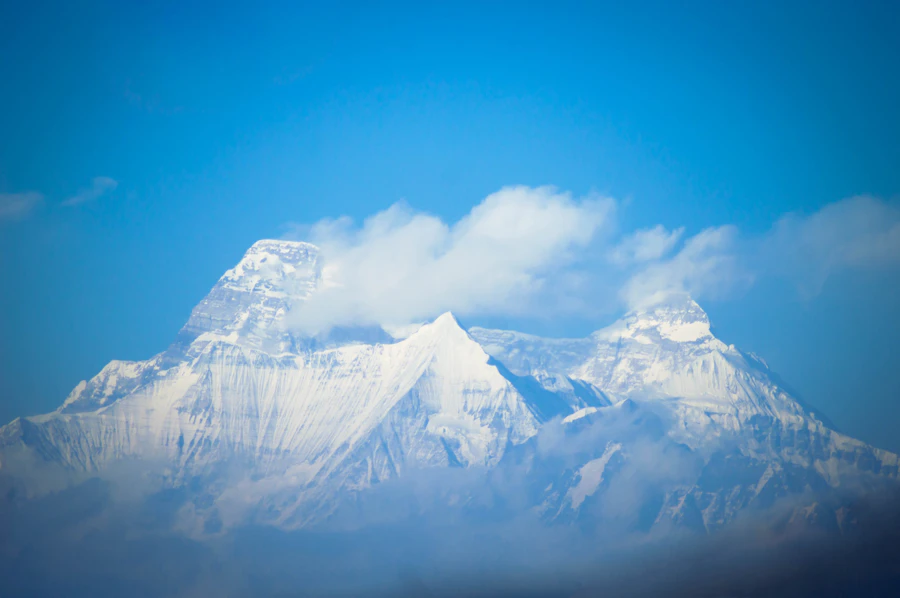 Snow-covered Himalayan mountain range seen from Binsar, Uttarakhand
