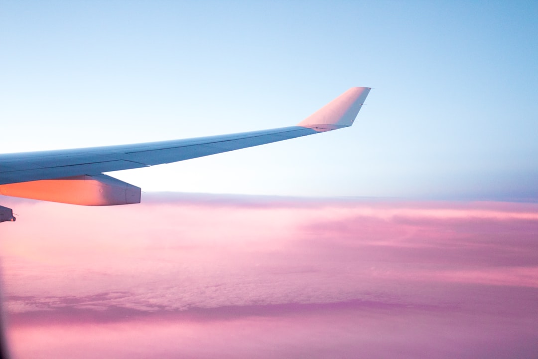 aerial view of airplane wing,