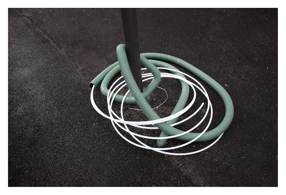 green and white coated cables