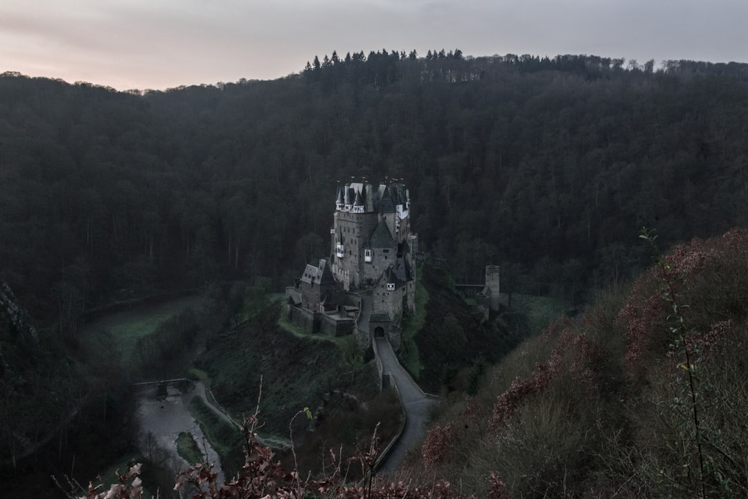 castle surrounded by mountain taken during daytime