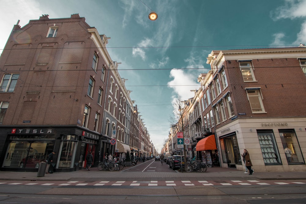 empty road in between buildings