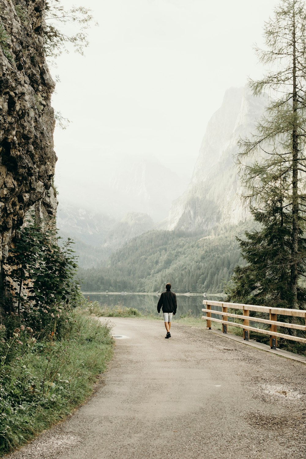 person wearing black jacket walking on road near the tree