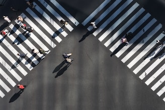 aerial photography of people walking in the intersection street during daytime