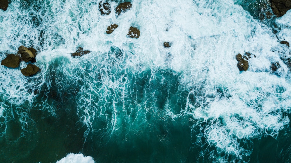 aerial view of ocean waves