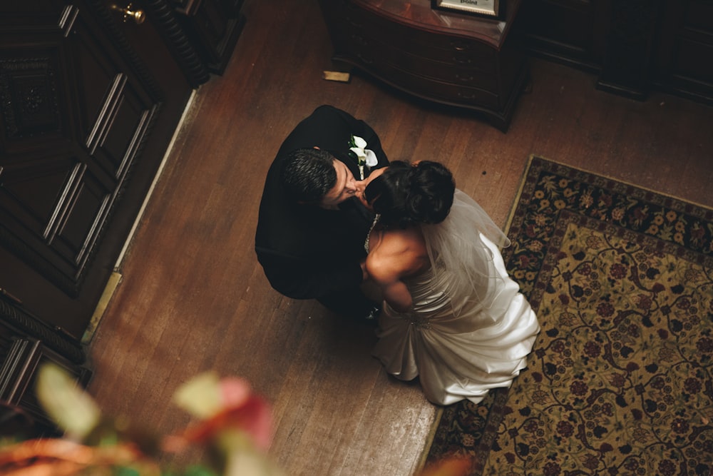 bride and groom kissing