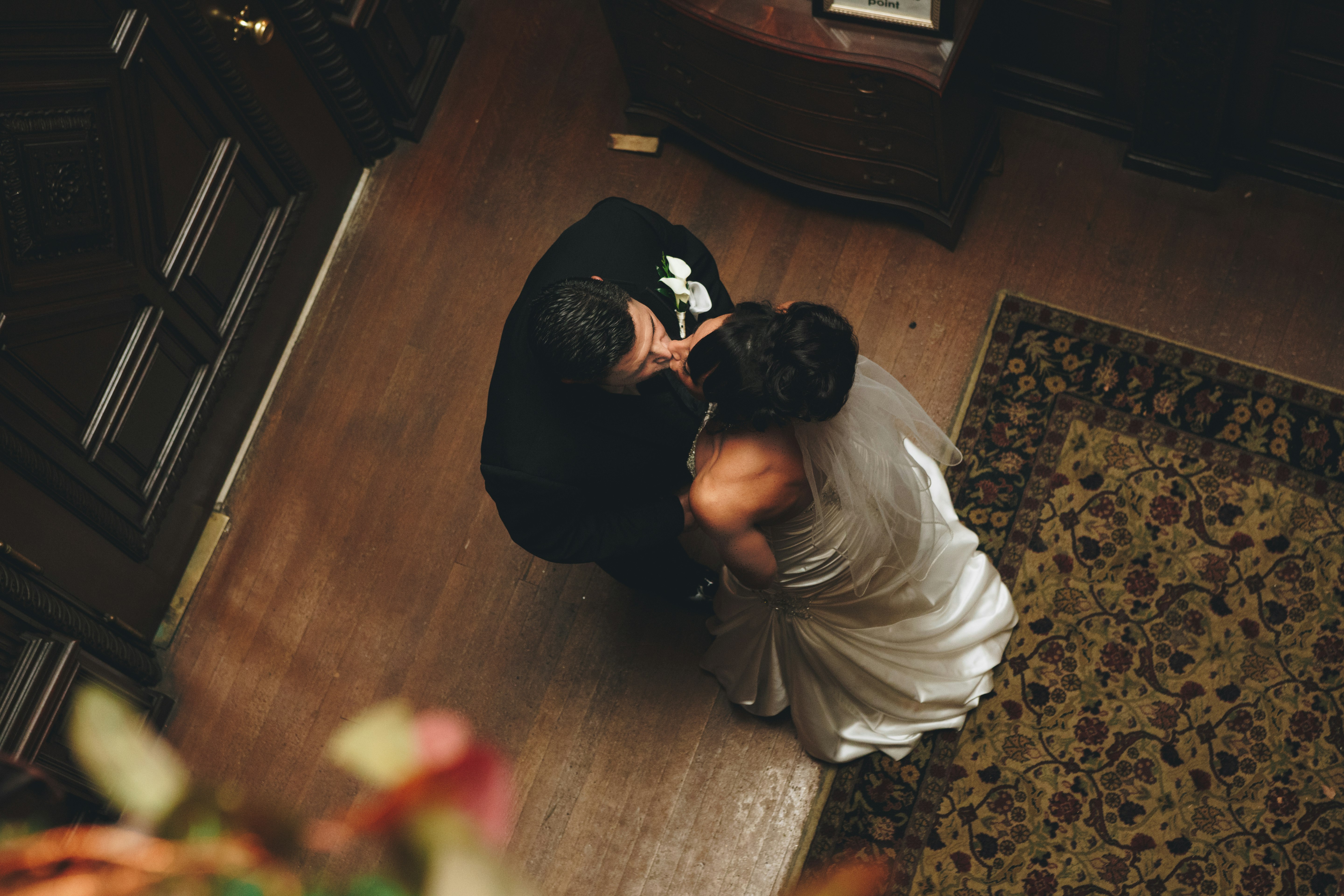 bride and groom kissing