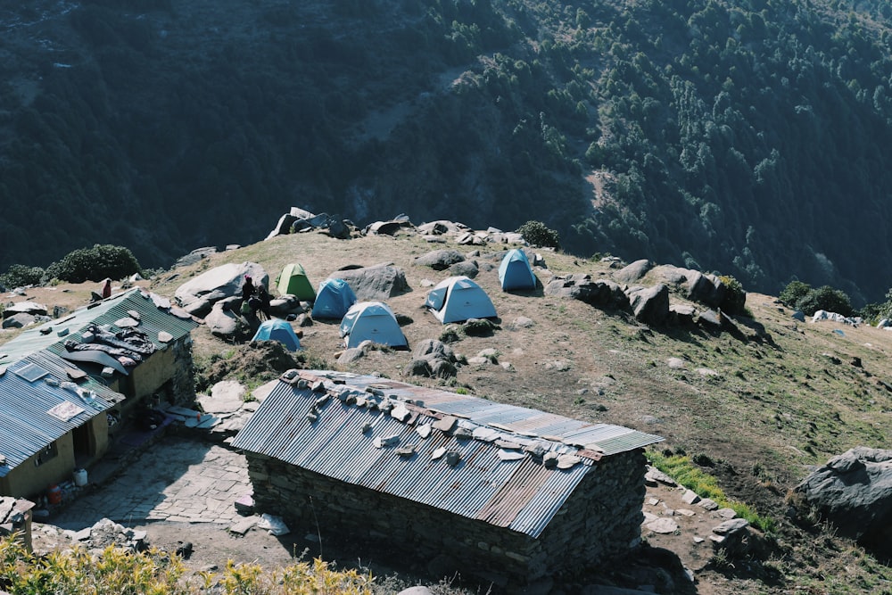 houses on mountain peak