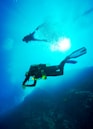 photography of two persons underwater