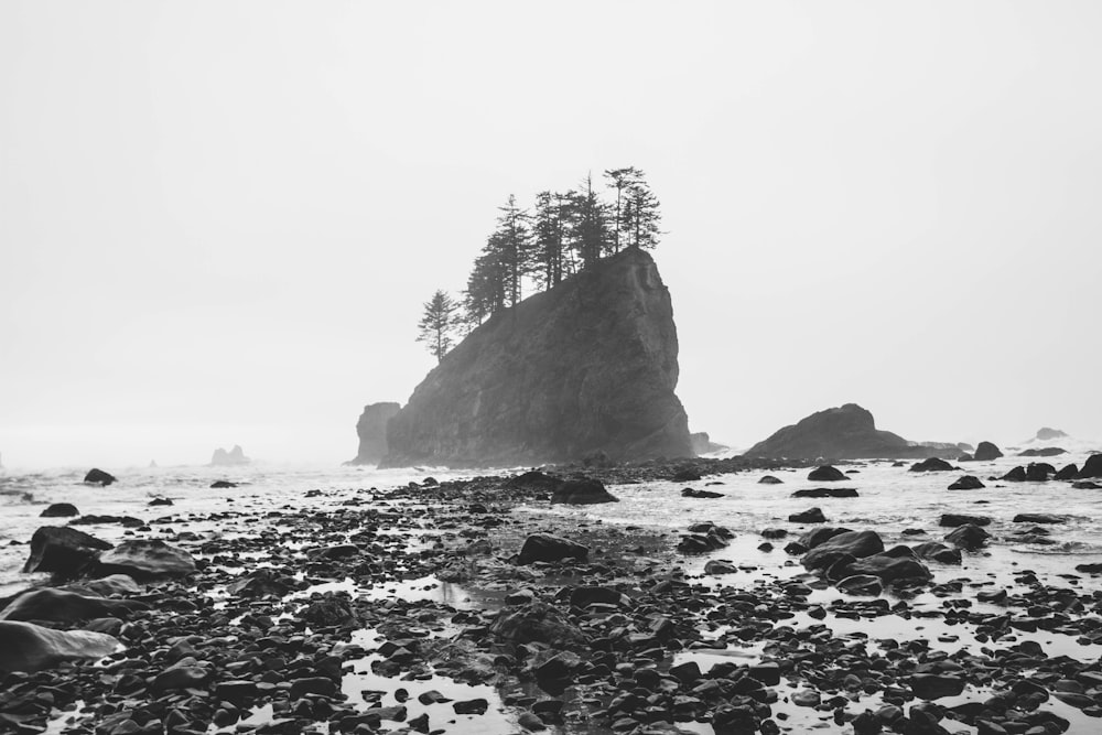 rock formation on body of water