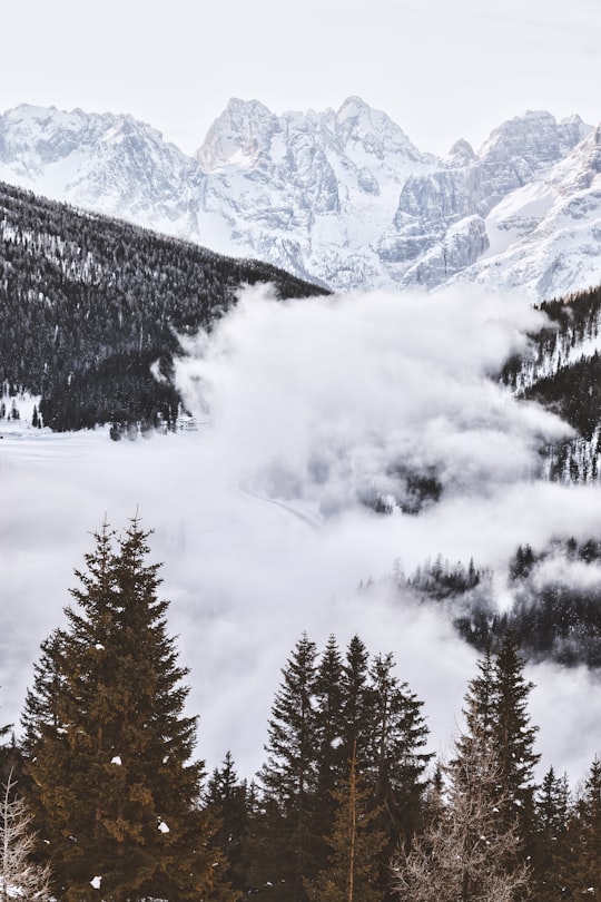 mountain covered with snow in Lake Misurina Italy