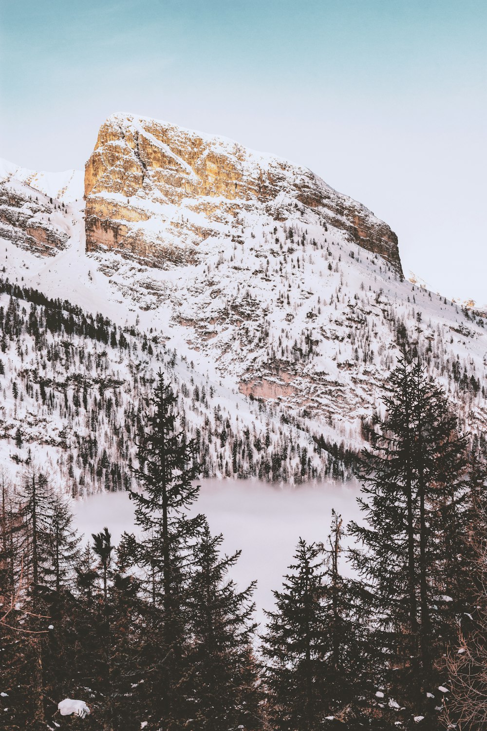 landscape photography of mountain coated snow