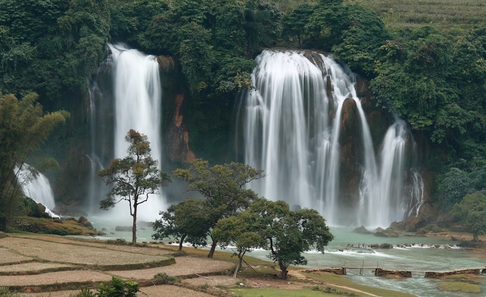 long exposure photography of waterfalls