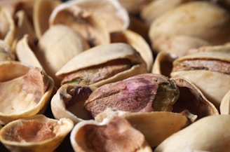 Close-up of fresh pistachios in their shells with a soft pistachio-green background.
