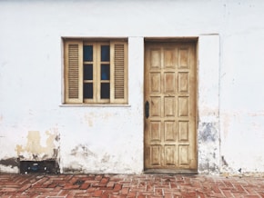brown wooden door closed