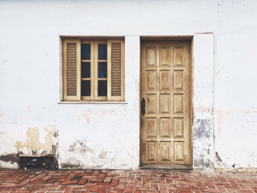 brown wooden door closed