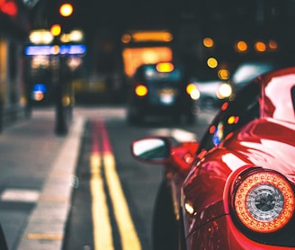 red car on street