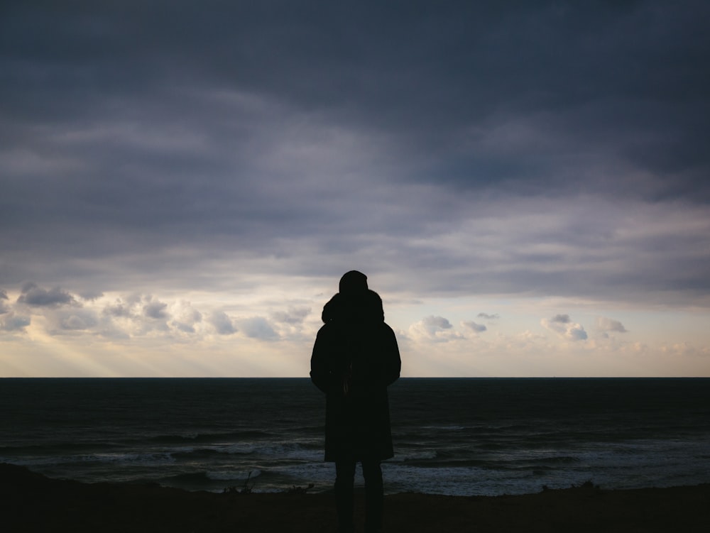 silhouette of man standing on plains under cloudy sky during daytime