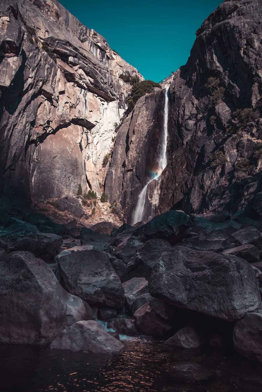 low photo angle of waterfalls