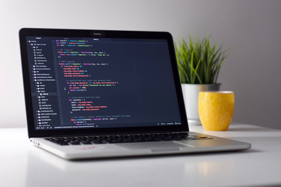 Developer workspace with laptop and code editor