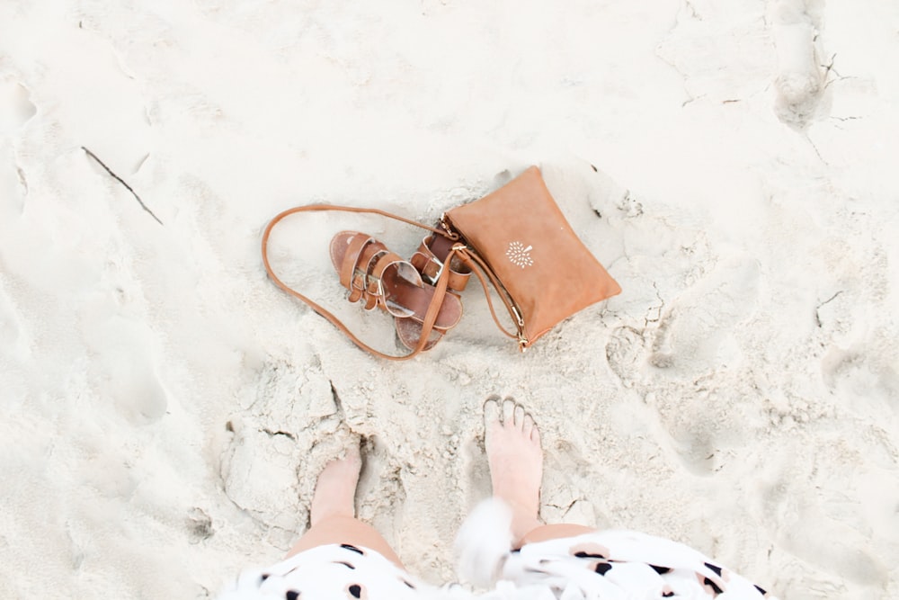 pair of brown leather sandals