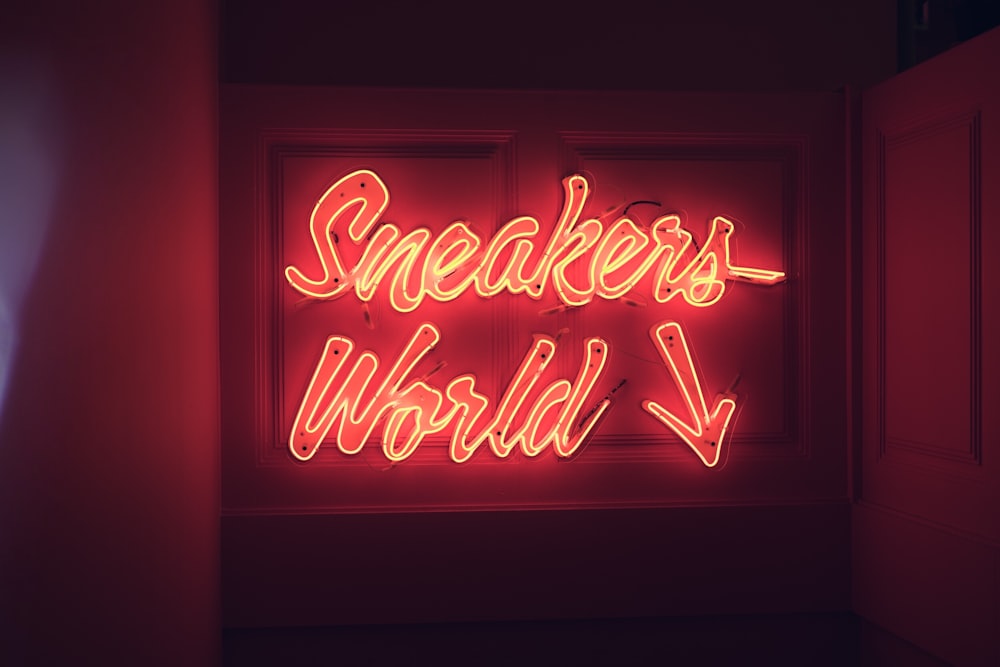 sneakers world neon light signage