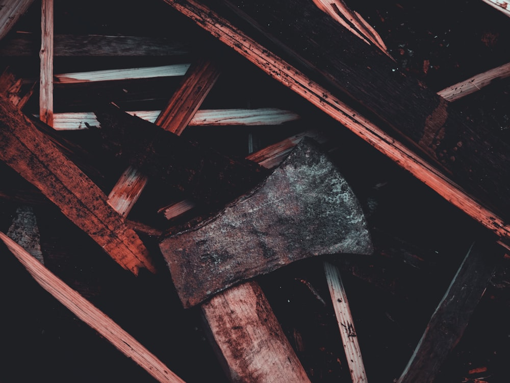 axe on wooden table