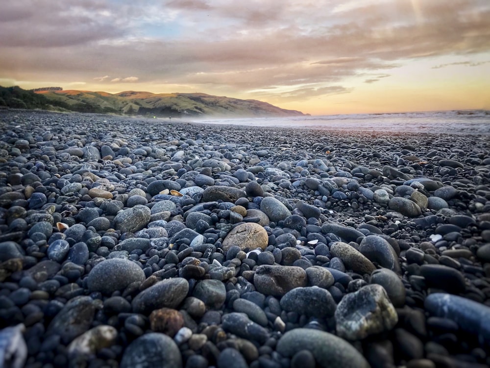 pebble beach under cloudy sky during daytime