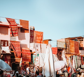 assorted-color textiles hanging on roof