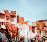 assorted-color textiles hanging on roof