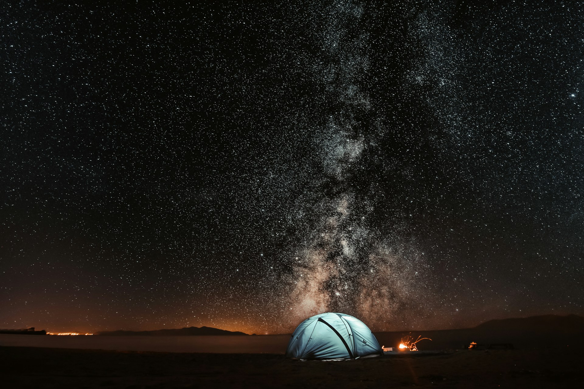 blue tent under milkyway