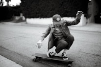 Close-up of a skater's outfit showing off the loose, stylish fit of quietdept. clothing.