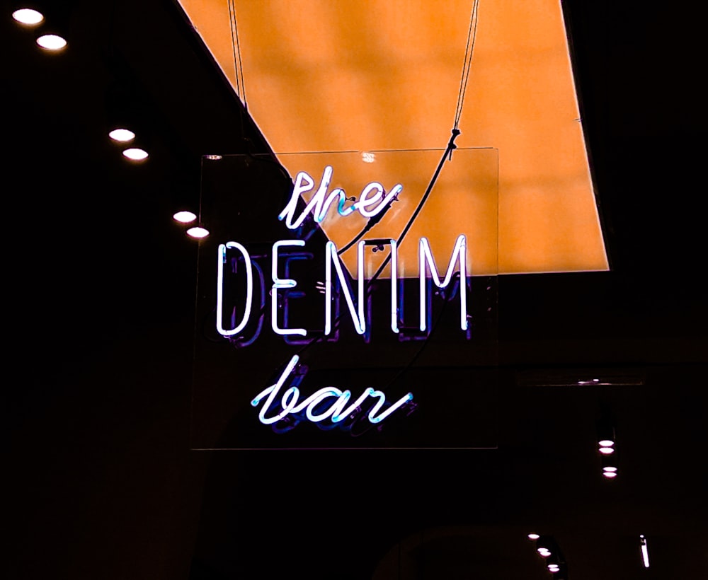 turned on white Denim bar sign