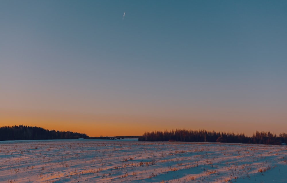 snow field during sunset