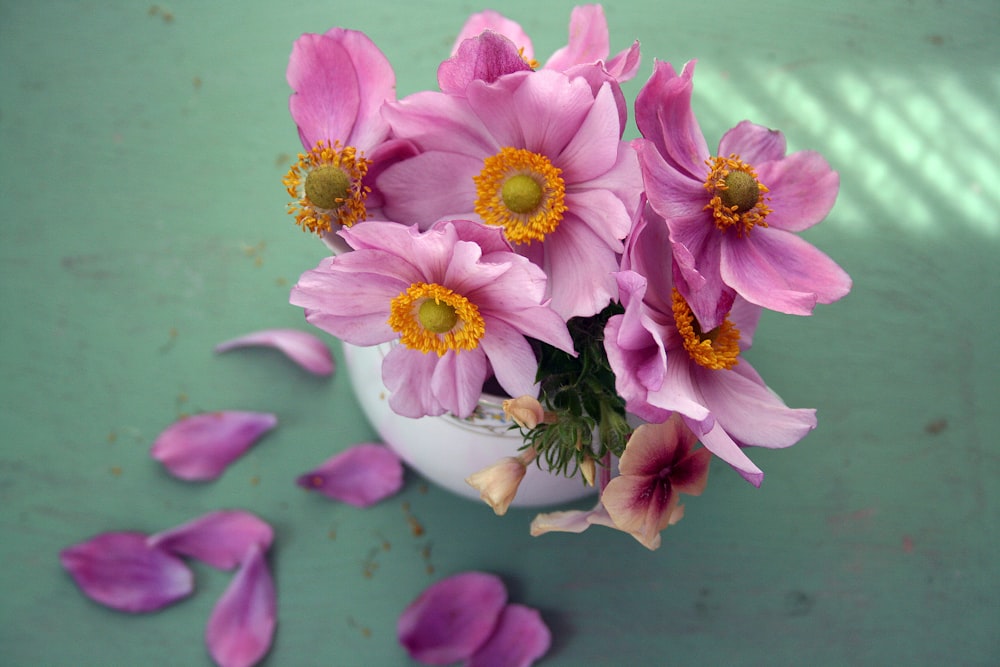 花瓶に生けられたピンクの花びらの花