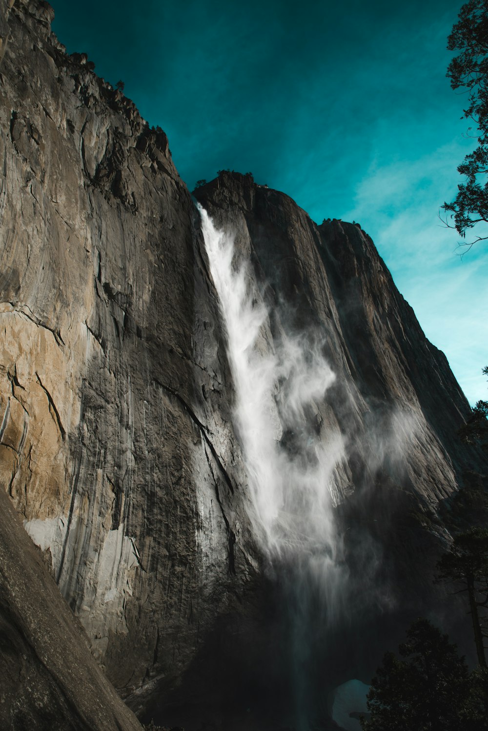 cliff with waterfalls