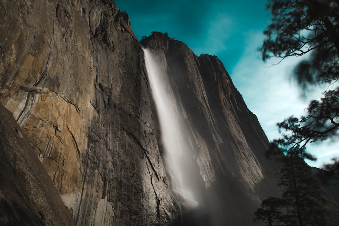 low angle photo of waterfalls