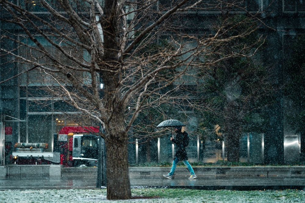 a person walking in the rain with an umbrella