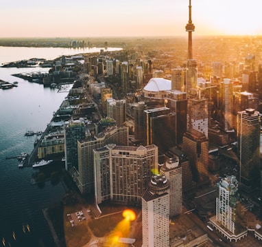 aerial photo of city during golden hour