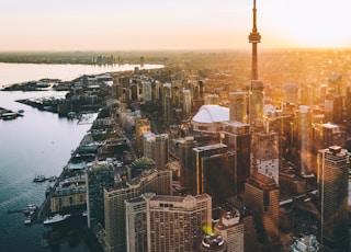 aerial photo of city during golden hour