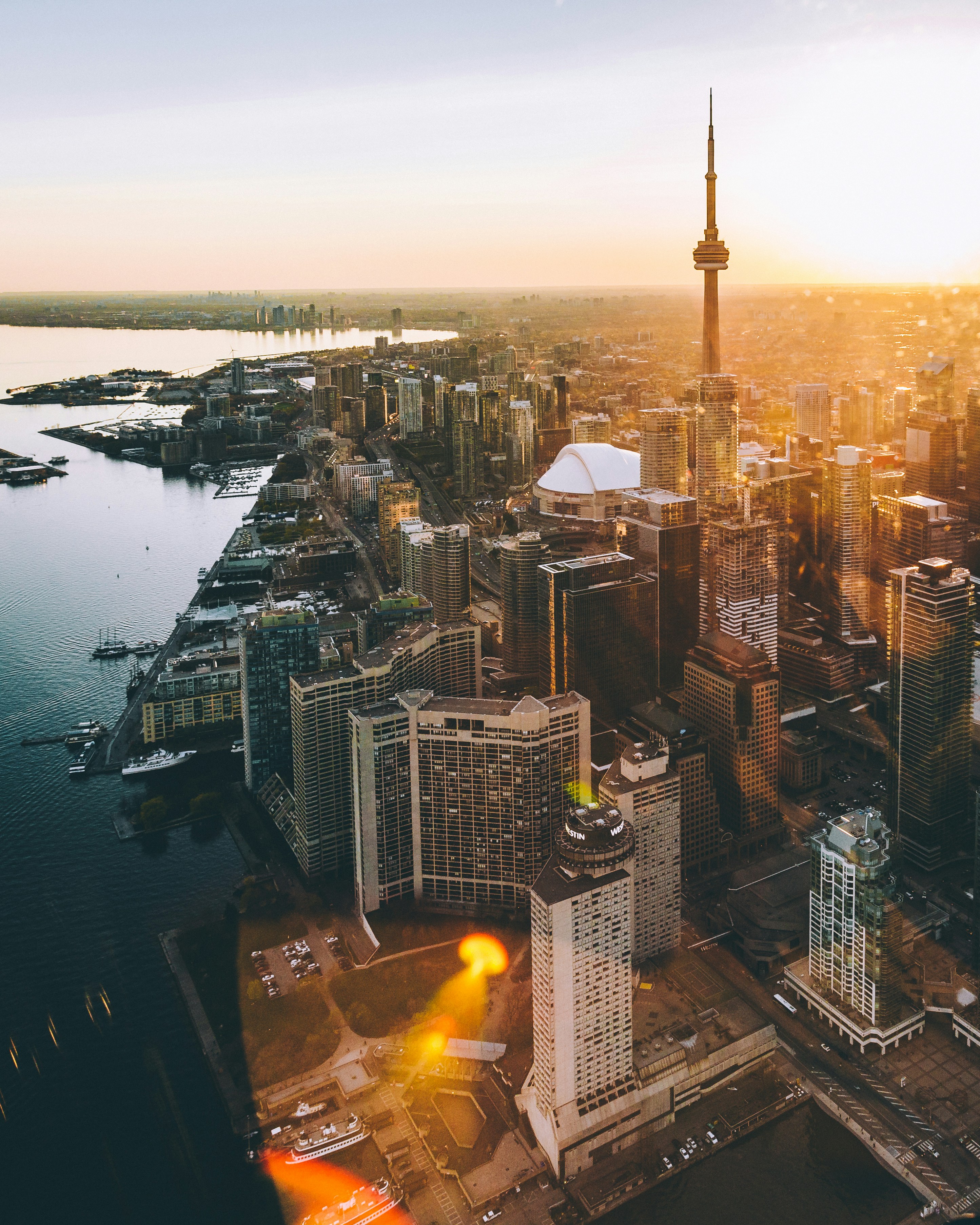 aerial photo of city during golden hour