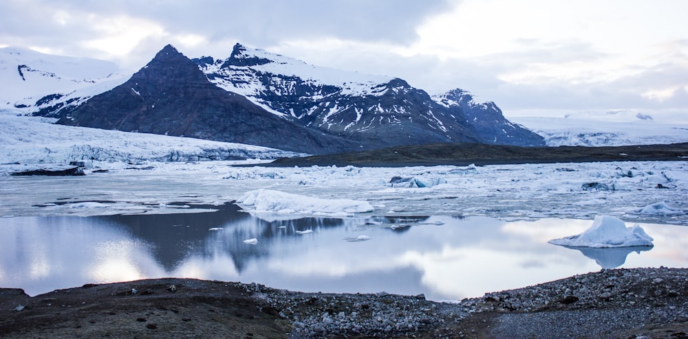 snow-capped mountain surrounded with body of water